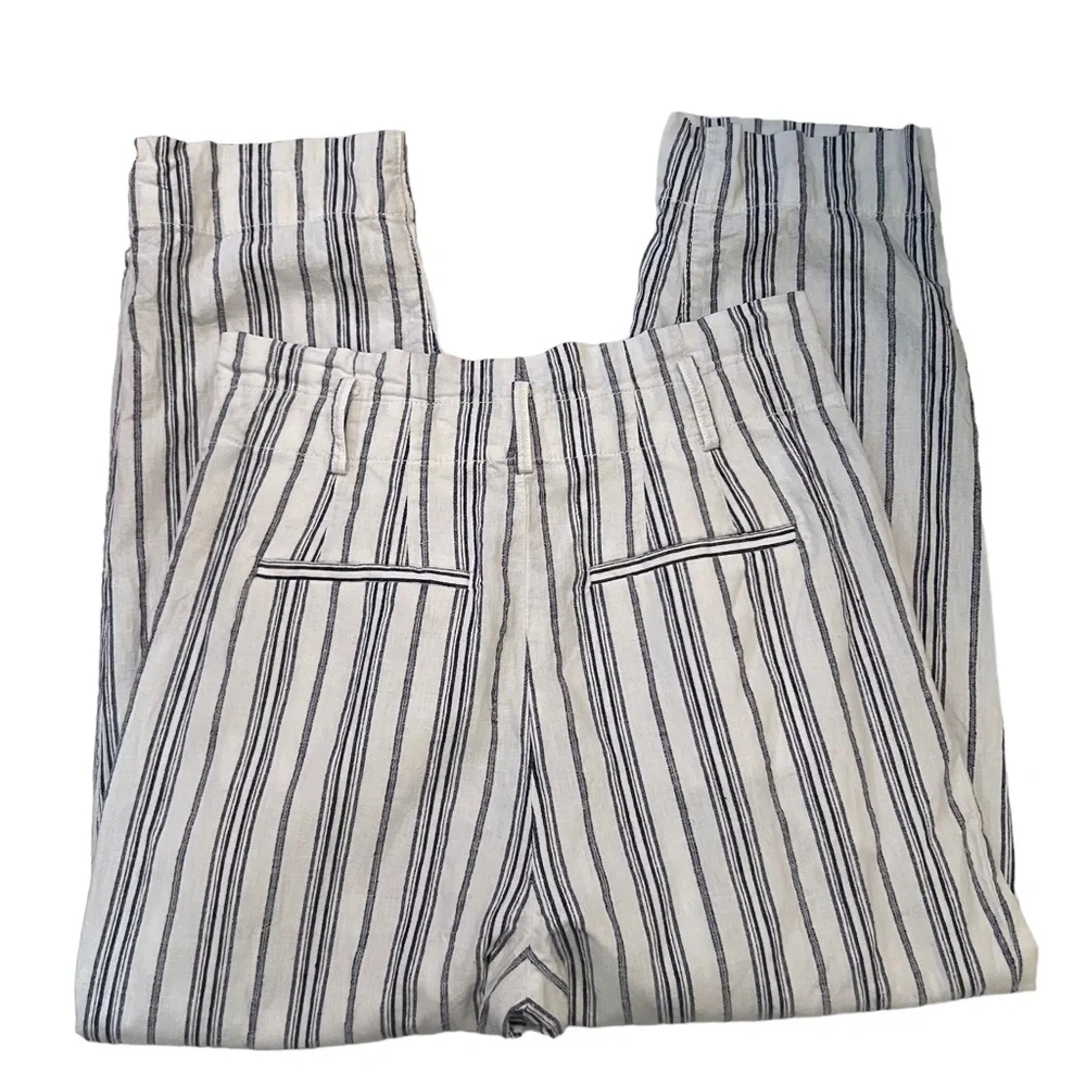 Madewell Size 6 Boho Beach Linen Cotton Dark Baltic Stripe Paperbag Pants - Picture 6 of 8